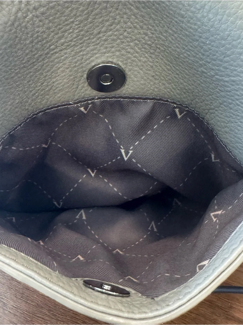 Vince Camuto Pebbled Leather Crossbody Bag Zipper Pockets Gray 9x9 Inch